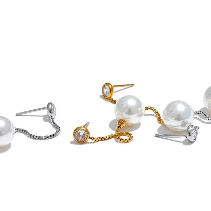 Long Imitation Pearl Dangle Earrings – Gold Plated