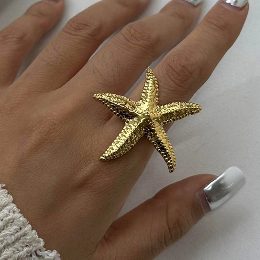 18K Gold Plated Starfish Ring in Gold Color Summer Beach Adjustable Ring