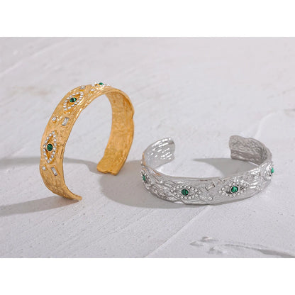 Eye Charm Zircon Cuff – 60mm Gold Plated Stainless Steel Bracelet