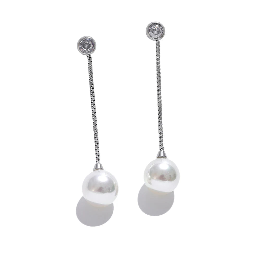Long Imitation Pearl Dangle Earrings – Gold Plated