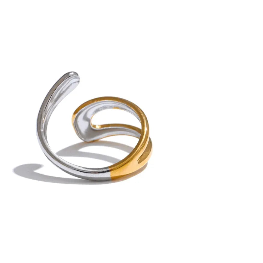 Luxe Jewels Adjustable Double Color Stainless Steel Ring - 18K Gold Plated Waterproof Jewelry