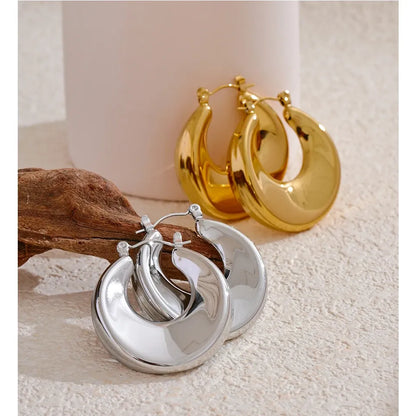 High Quality Minimalist Sleek Stainless Steel Metal Round Hollow Hoop Earrings for Women Water Resistant Jewelry