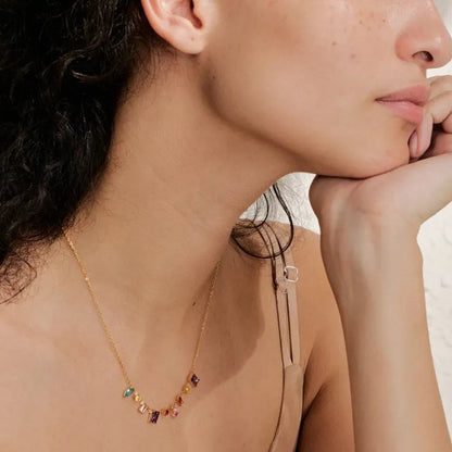 Colorful Cubic Zirconia Pendant Necklace Trendy Stainless Steel High Quality Jewelry