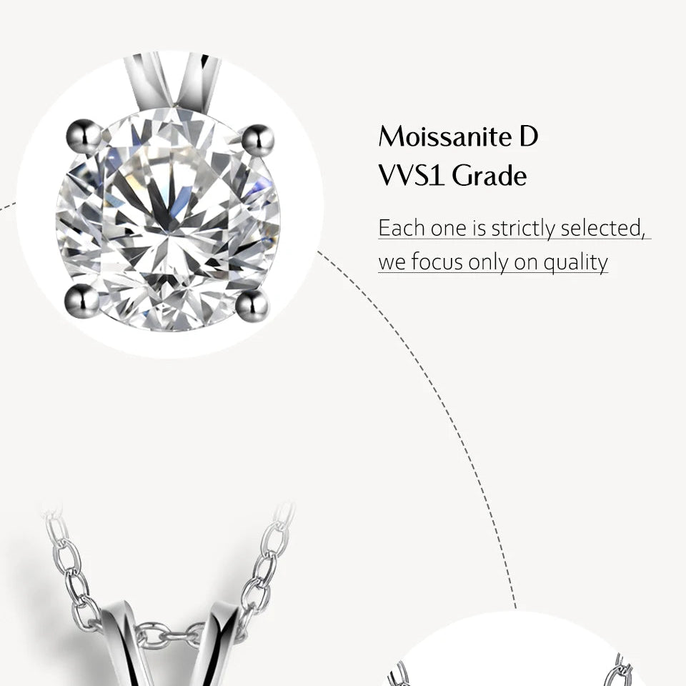 Luxe Jewels 2Carat 8.0mm Real Moissanite Pendant Necklace For Women 100% 925 Sterling Silver