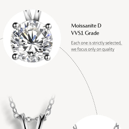 Luxe Jewels 2Carat 8.0mm Real Moissanite Pendant Necklace For Women 100% 925 Sterling Silver
