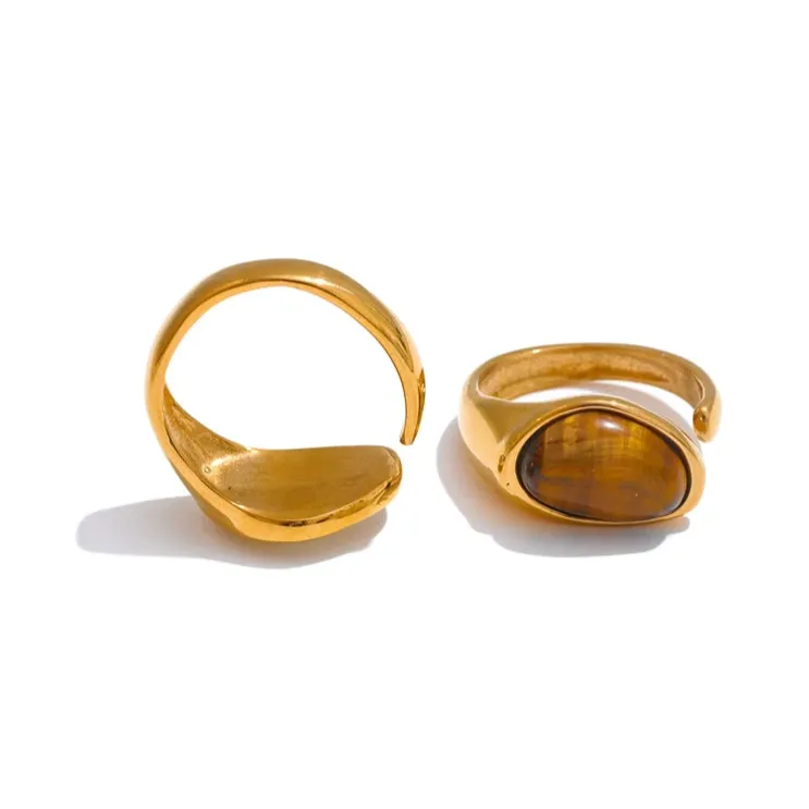 Luxe Jewels Tarnish-Free Ring with Natural Shell Stone - 18K PVD Gold Plated