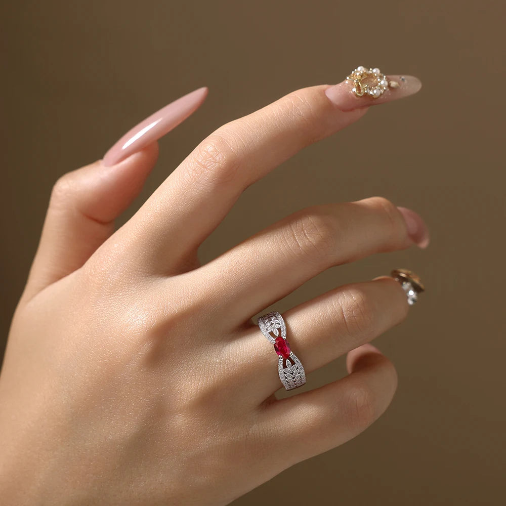 Gorgeous Lab Grown Premium Ruby Women's Ring - 925 Sterling Silver Moissanite Ring Luxe Jewelry