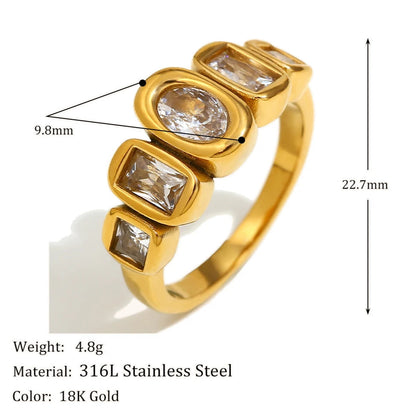 High Quality Geometric Clear Zircon Ring Classic Style - 18k Gold Plated Hypoallergenic Jewelry