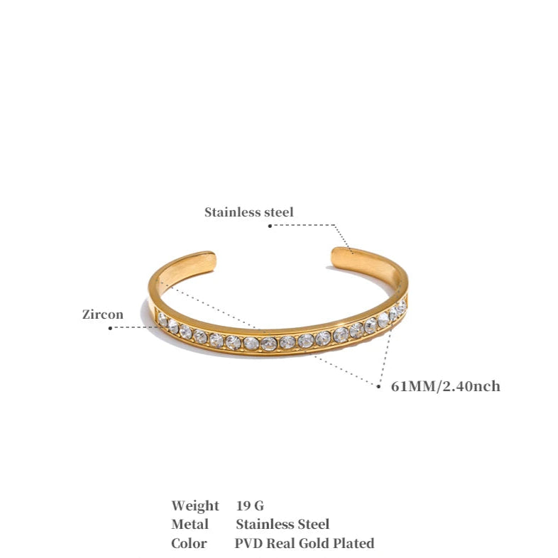 Shiny CZ Open Cuff Bracelet – 18K Gold Plated Stainless Steel