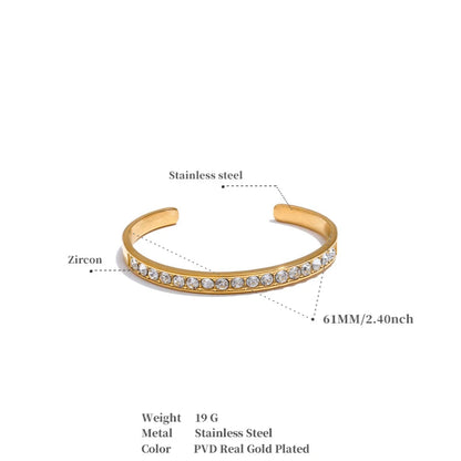 Shiny CZ Open Cuff Bracelet – 18K Gold Plated Stainless Steel