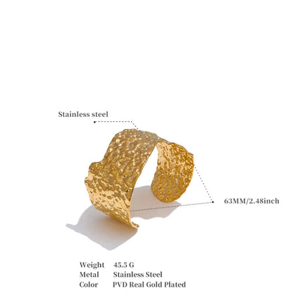 Hammered Wide Open Cuff – 18K Gold Stainless Steel Bracelet