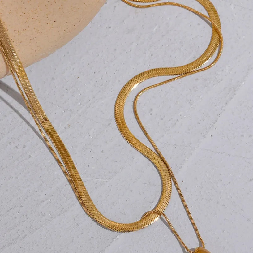 Double Layer Water Drop Pendant Necklace – 18K Gold Stainless Steel