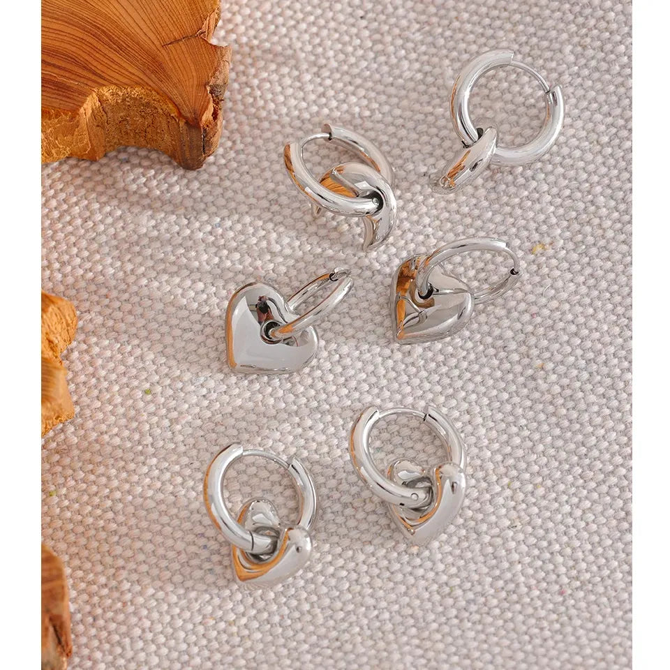 Star Moon Heart Pendant Drop Hoop Huggie Earrings 18k Gold Plated Trendy Waterproof Stainless Steel Fashion Charm Jewelry