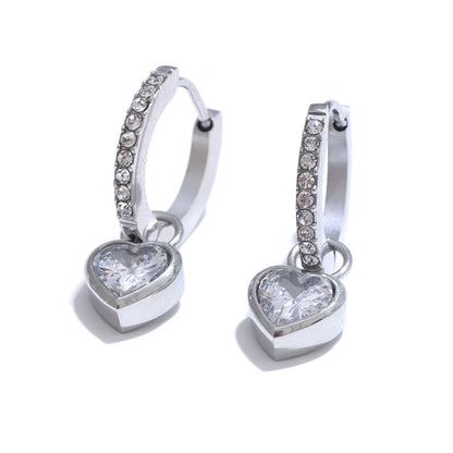 18K Gold Plated Cubic Zirconia Heart Love Drop Small Hoop Earrings for Women - High Quality Exquisite Jewelry
