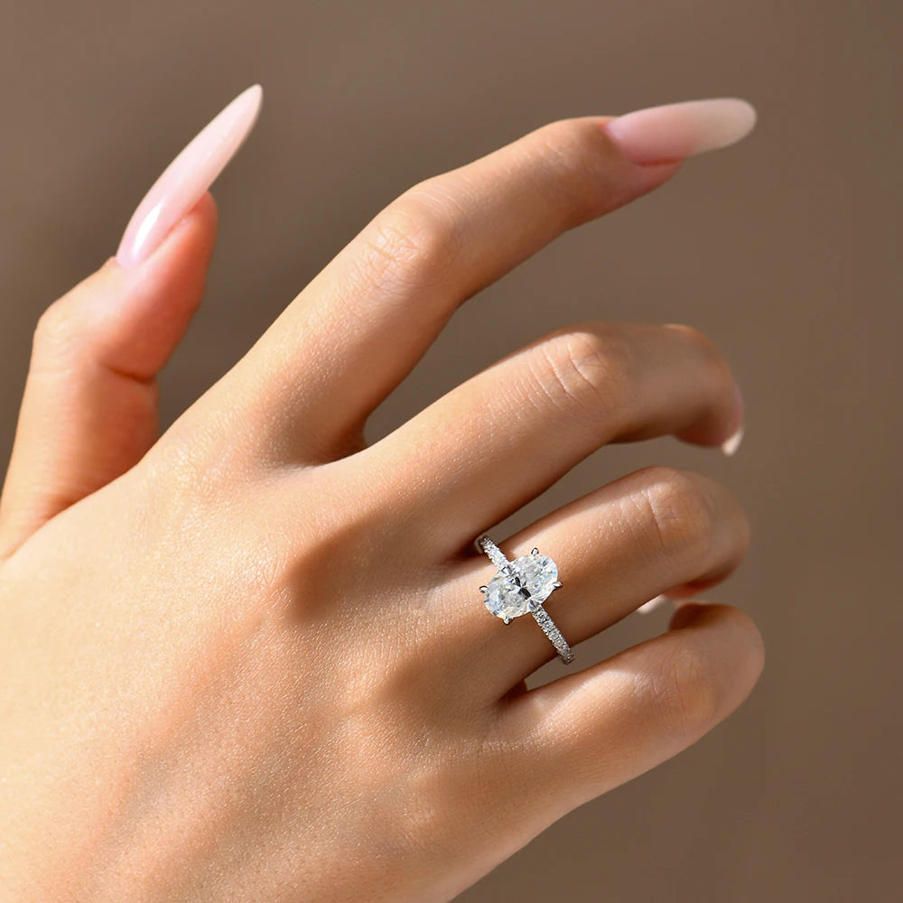 Luxe Jewels Oval Cut 3.0CT All Moissanite Ring - 925 Sterling Silver Engagement Ring