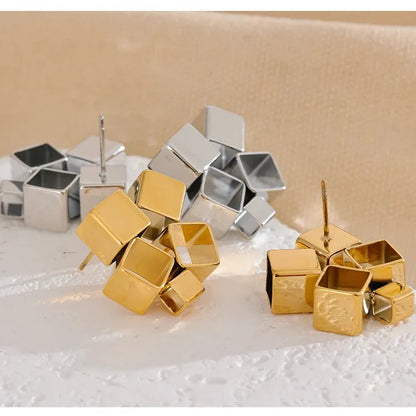 Stylish Unique Creative Square Hollow Stud Earrings for Women Distinctive Chic Jewelry