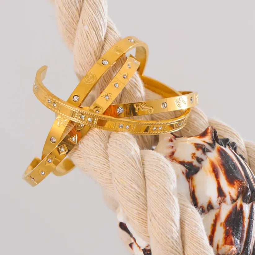 Ocean Elements Cuff Bracelet – 18K Gold Plated Stainless Steel 61mm