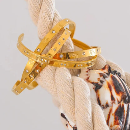 Ocean Elements Cuff Bracelet – 18K Gold Plated Stainless Steel 61mm