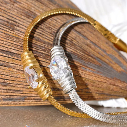 Bling Snake Texture Bracelet – Gold Plated Stainless Steel with Zirconia