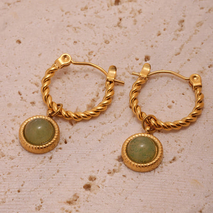 Green Agate Drop Earrings – 18K Gold Plated Stainless Steel