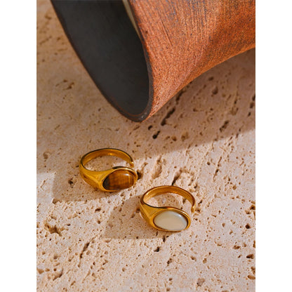 Luxe Jewels Tarnish-Free Ring with Natural Shell Stone - 18K PVD Gold Plated