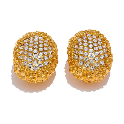 Large Push Back Cubic Zirconia Earrings - Hypoallergenic 18k Gold Colour Stainless Steel Jewelry for Women