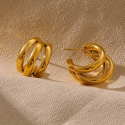 New Stainless Steel 18K Gold Plated Metallic Huggie Hoop Earrings