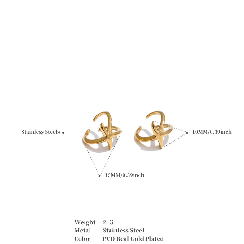 18K Gold Plated Stainless Steel Ocean Style Non-Piercing Metal Starfish Ear Clip Earrings Fashion Jewelry