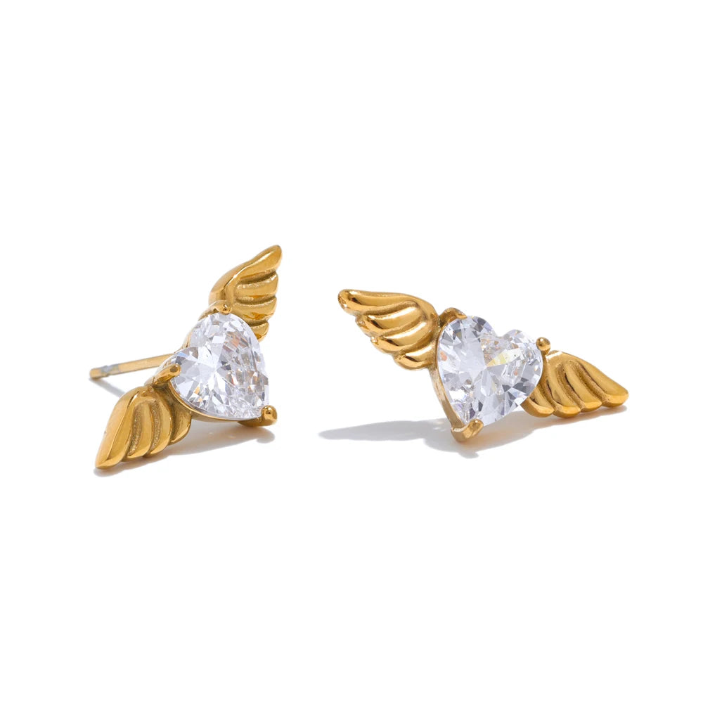 Cubic Zirconia Gold Wing Stud Earrings – Hypoallergenic, Dazzling