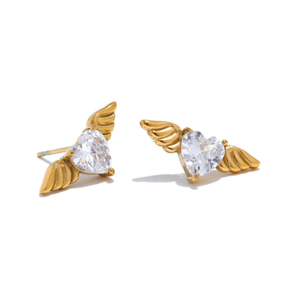 Cubic Zirconia Gold Wing Stud Earrings – Hypoallergenic, Dazzling