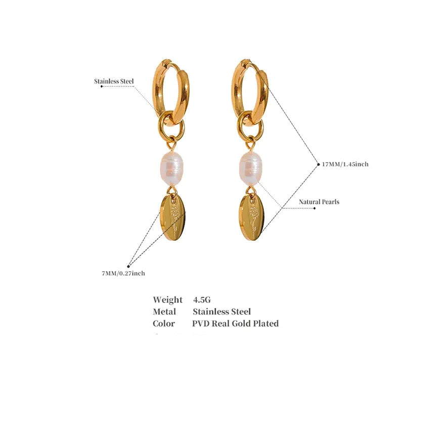 Stainless Steel Natural Pearl Charm Flower Drop Handmade Chic Earrings Gold Silver Color Trendy Jewelry