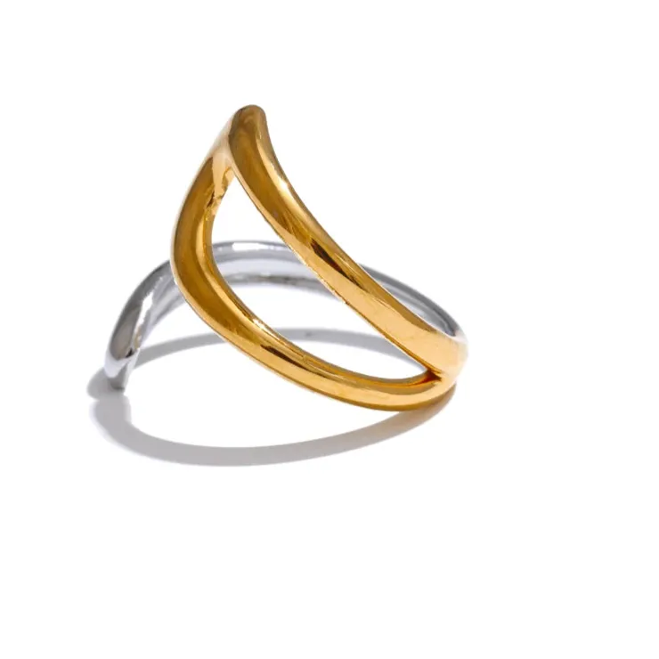 Luxe Jewels Adjustable Double Color Stainless Steel Ring - 18K Gold Plated Waterproof Jewelry