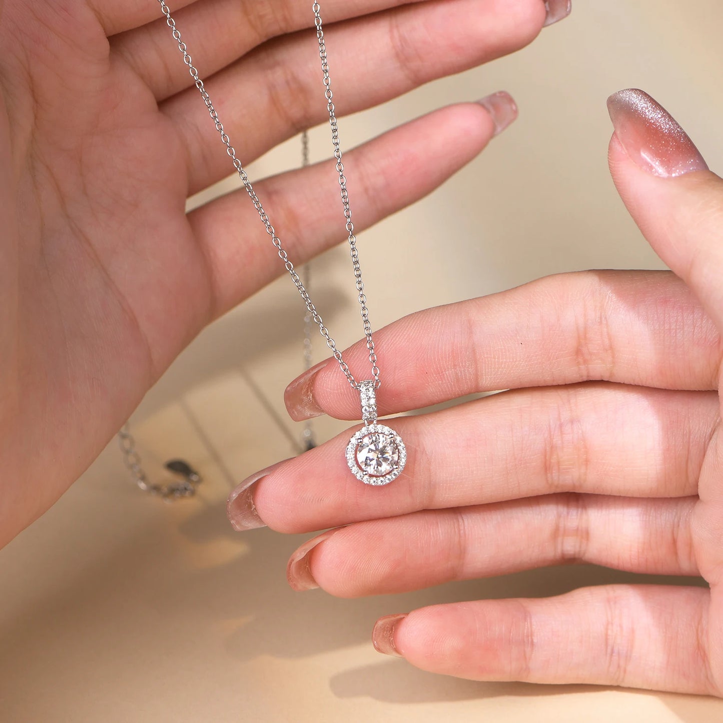 Luxury Moissanite Gemstone Pendant Necklace (Round 6.5mm 1CT) 925 Silver Rhodium plating Pendant For Women