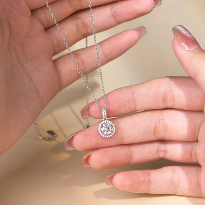 Luxury Moissanite Gemstone Pendant Necklace (Round 6.5mm 1CT) 925 Silver Rhodium plating Pendant For Women