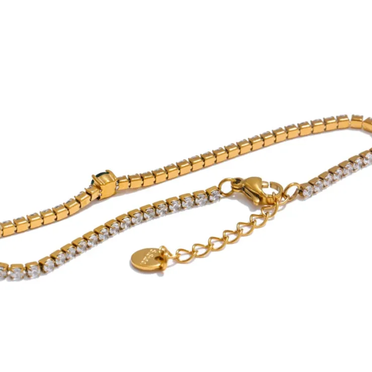 2MM Cubic Zirconia Charm Bracelet – 18K Gold Plated Stainless Steel