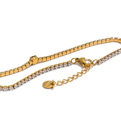 2MM Cubic Zirconia Charm Bracelet – 18K Gold Plated Stainless Steel