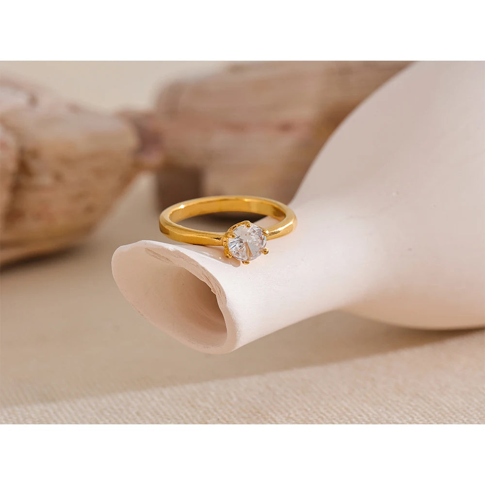 Luxe Jewels Cubic Zirconia Classic Ring – High-Quality 18K Gold Plated Jewelry