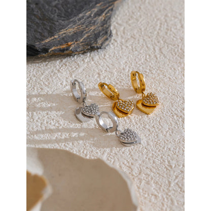 18K Gold Plated Stainless Steel Double Heart Cubic Zircon Drop Hoop Earrings for Women Hypoallergenic High Quality Jewelry