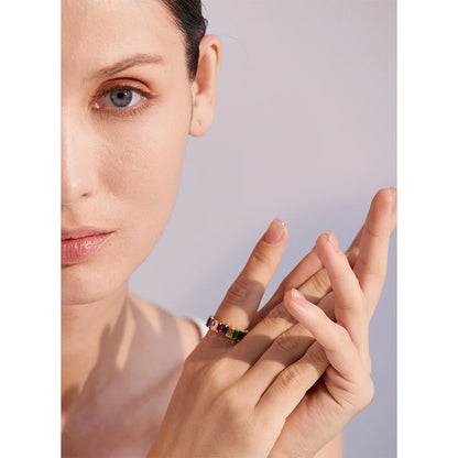 Luxe Jewels Gold-Plated Colored Cubic Zirconia Ring - Waterproof Jewelry