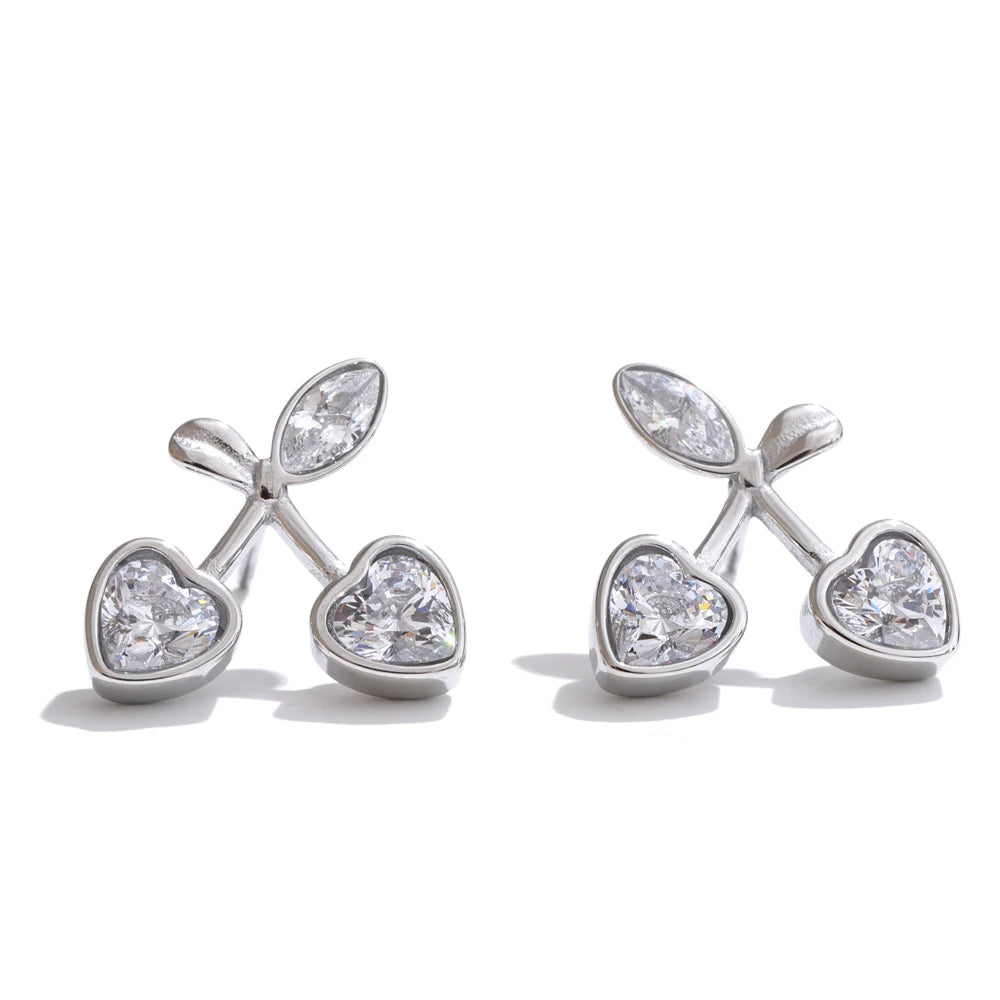 Cute Shiny Cherry Stud Earrings Waterproof Chic Daily Jewelry for Women Stainless Steel PVD Plated Trendy Accessory