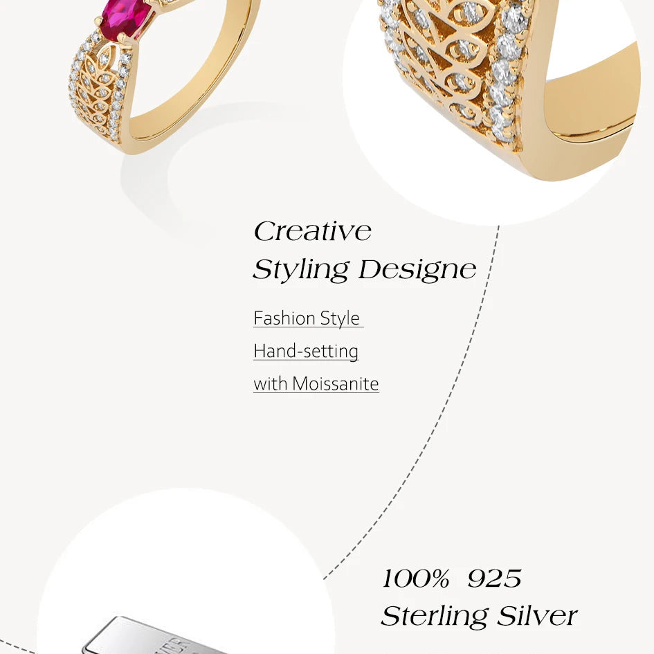 Gorgeous Lab Grown Premium Ruby Women's Ring - 925 Sterling Silver Moissanite Ring Luxe Jewelry