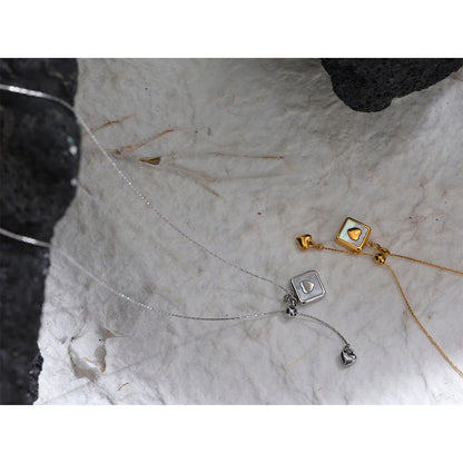 18K Gold Plated Square Heart Necklace – Shell Pendant