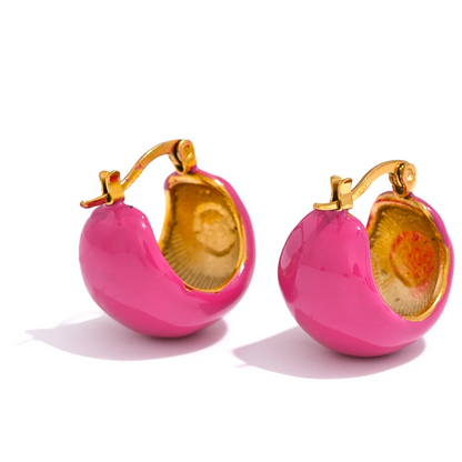 Black White Green Enamel Geometric Waterproof Stainless Steel - Chunky Round Hoop Earrings Women Stylish Jewelry