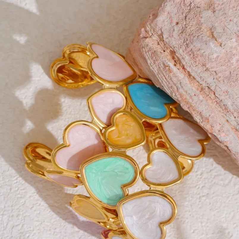 Candy Enamel Heart Cuff – 18K Gold Plated Stainless Steel Bracelet