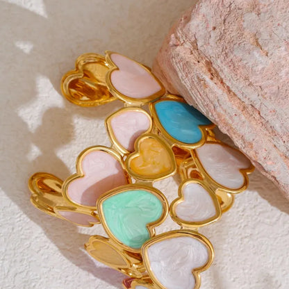 Candy Enamel Heart Cuff – 18K Gold Plated Stainless Steel Bracelet