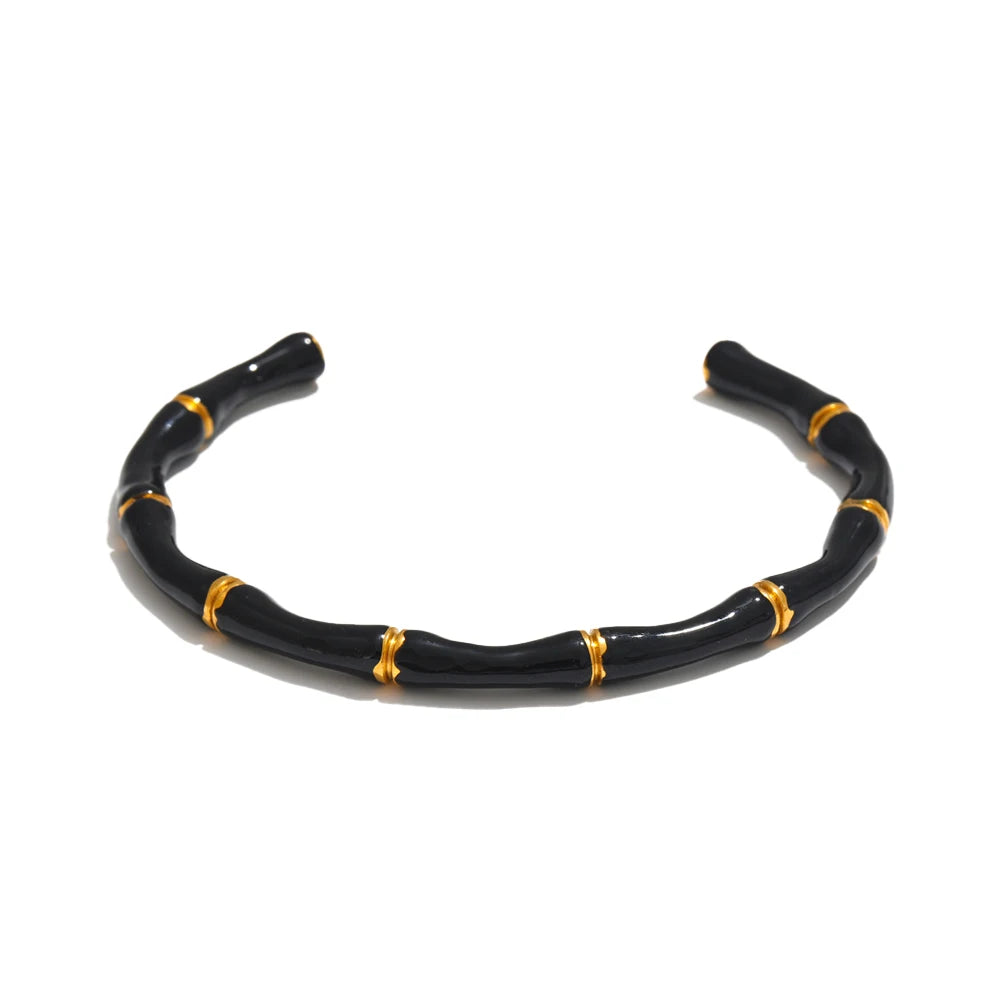 Colorful Enamel Bamboo Cuff – Gold Plated Stainless Steel
