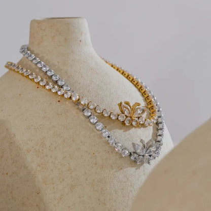 3MM Butterfly Zirconia Tennis Bracelet – Gold/Silver Stainless Steel, Delicate & Bling