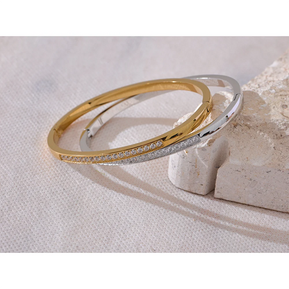 Cubic Zirconia Bangle – 60mm Gold-Plated Stainless Steel Daily Bracelet
