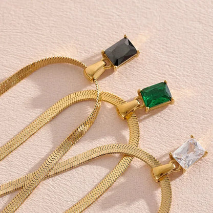 Geometric Square CZ Drop Snake Necklace – Waterproof Gold-Plated