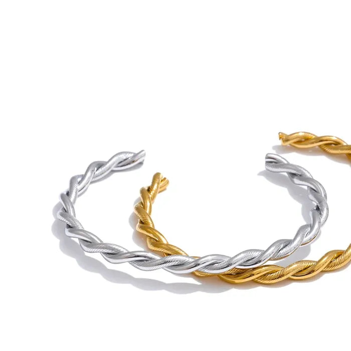 Twisted Cuff Bracelet – 18K Gold Plated Stainless Steel Waterproof Bangle